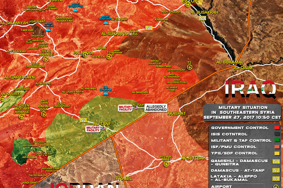 Sudeste de Siria / Septiembre 27, 2017 – Ubicación de estación de bombeo T2, sur de la Prov. de Deir Ezzor. (Mapa SouthFront).