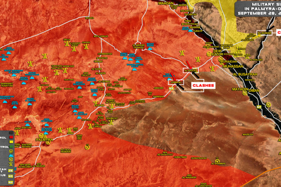 Prov. de Deir Ezzor / Septiembre 28, 2017 – Avance leal al sudeste y noroeste de la ciudad y avance kurdo desde el banco noreste del Éufrates - (Mapa SouthFront).  