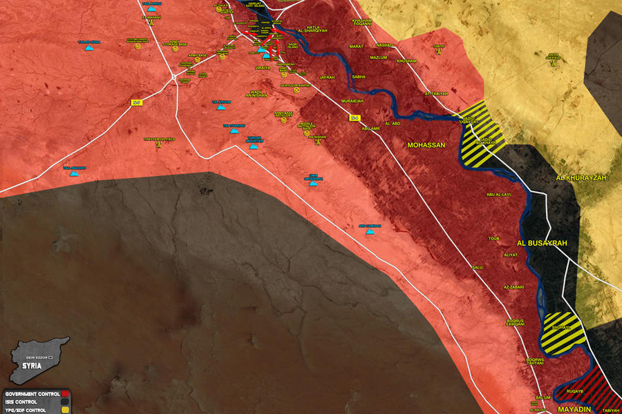 Prov. de Deir Ezzor: avance leal en el banco oeste del Éufrates y avance kurdo en el banco este | Noviembre 1, 2017 (Mapa SouthFront).