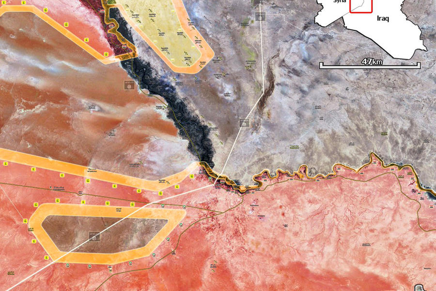 Frente Bukamal – Al Qa’im | Noviembre 9, 2017 – Situación en el área limítrofe tras la liberación de Bukamal por parte del EAS - (Mapa @A7_Mirza).  