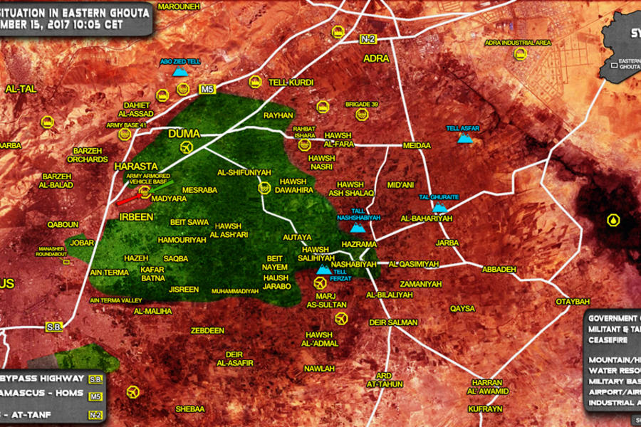 Provincia de Damasco |  Noviembre 15, 2017 – Situación en el cantón terrorista de Ghouta Oriental - (Mapa SouthFront). 