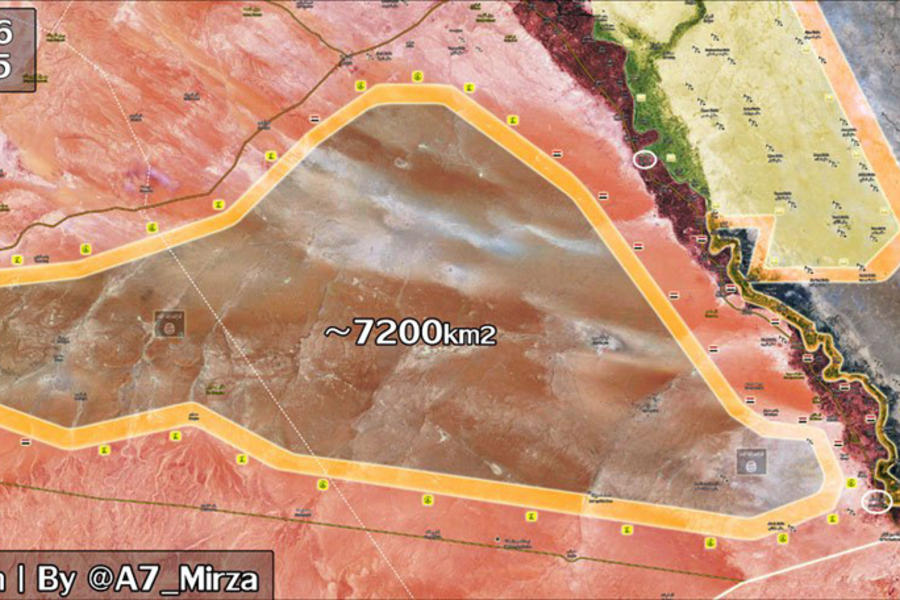 Sudeste de Siria |  Diciembre 6, 2017 – Detalle de cerco a DAESH en provincias de Homs y Deir Ezzor - (Mapa @A7_Mirza). 