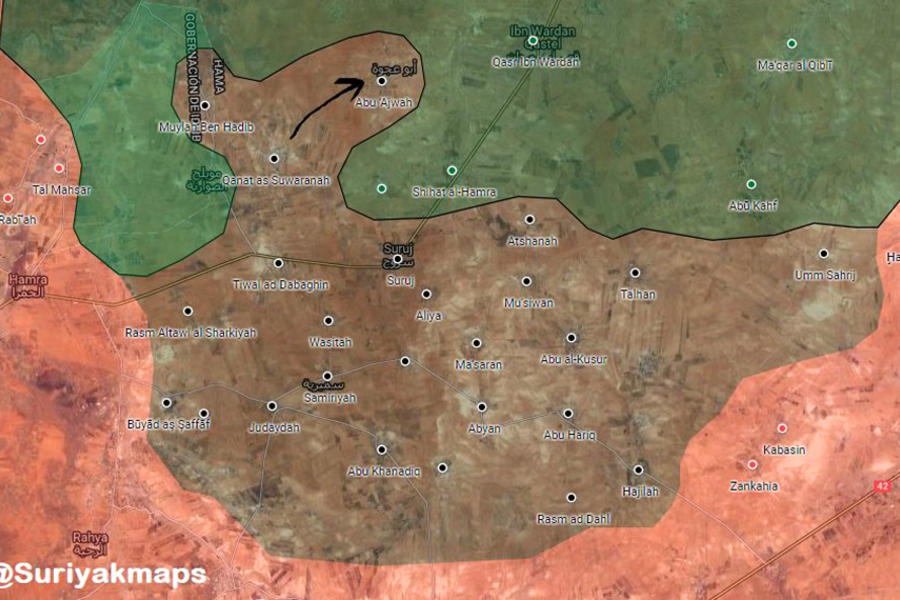 Provincia de Hama (Noreste) |  Diciembre 7, 2017 – Ultimas localidades capturadas por DAESH a expensas de Al Nusra al sur del cantón de Idleb - (Mapa @Suriyakmaps). 