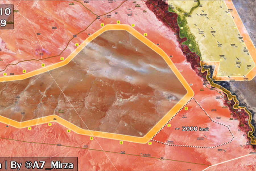 Sudeste de Siria |  Diciembre 10, 2017 – Detalle de avance leal al oeste de Bukamal hacia Estación T2 (Mapa @A7_Mirza). 