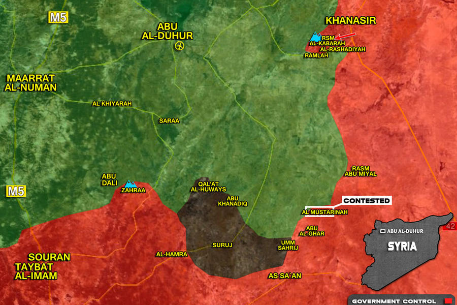 Cantón de Idleb (Sur) lindante con provincias de Hama y Alepo) |  Diciembre 14, 2017 – Avances de la semana en la operación hacia Abu Al Duhur - (Mapa SouthFront). 