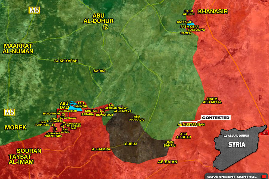Cantón de Idleb (Sur) lindante con provincias de Hama y Alepo |  Diciembre 29, 2017 – Avances de la semana en la operación hacia Abu Al Duhur - (Mapa SouthFront).