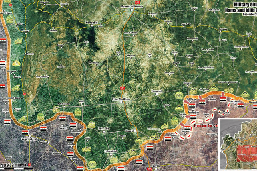 Cantón de Idleb (Sur) lindante con provincias de Hama y Alepo |  Diciembre 29, 2017 – Detalle de la situación en la zona tras la liberación de Abu Dali - (Mapa @PetoLucem). 