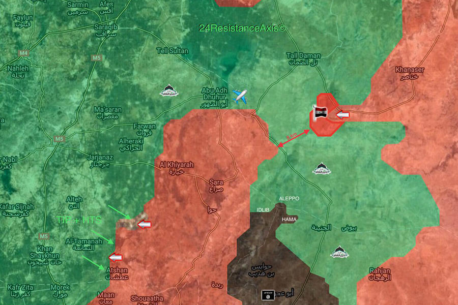 Cantón de Idleb (Sur) lindante con provincias de Hama y Alepo |  Enero 11, 2018 – Avances en la operación hacia Abu Al Duhur - (Mapa ResistanceAxis). 