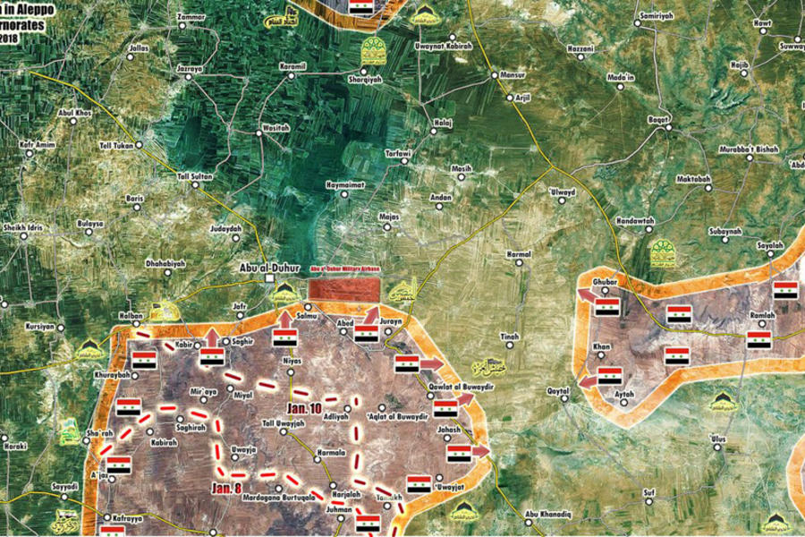 Cantón de Idleb (Sur) lindante con provincias de Hama y Alepo |  Enero 10, 2018 – Detalle - (Mapa @PetoLucem). 