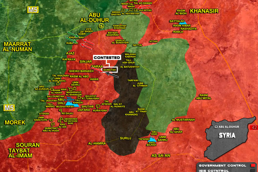Cantón de Idleb (Sur) lindante con provincias de Hama y Alepo |  Enero 18, 2018 – Avances en la operación hacia Abu Al Duhur - (Mapa SouthFront). 