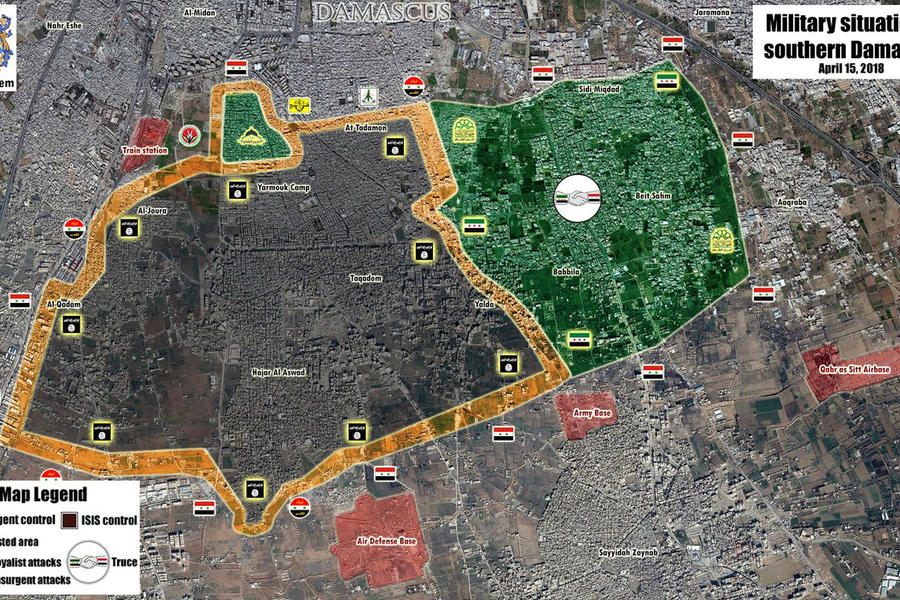 Provincia de Damasco | Abril 15, 2018 – Cantón Sur (Yarmouk) - (Mapa: PetoLucem). 