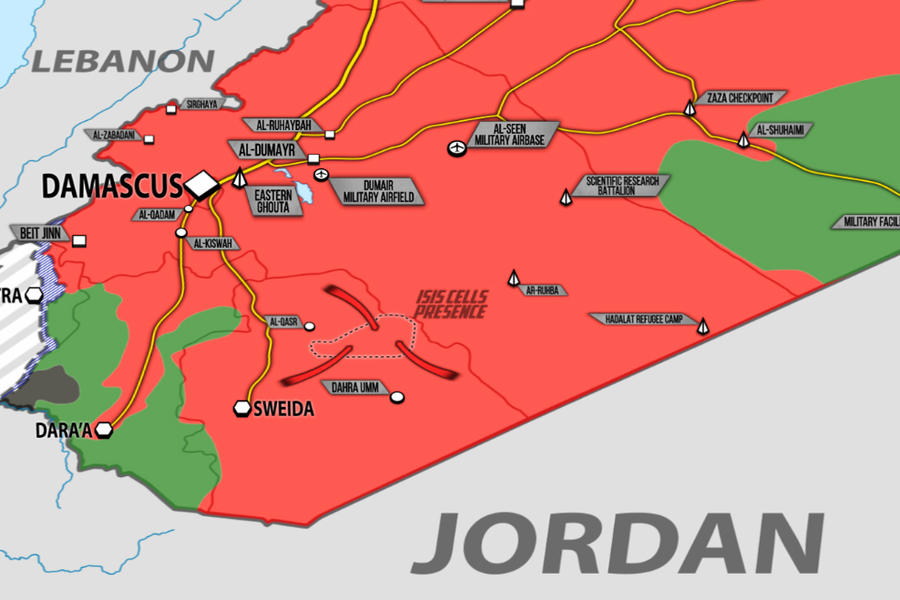 Provincia de Sweida | Junio 10, 2018 – Área de la operación del Ejército Sirio contra células de DAESH (Mapa SouthFront).