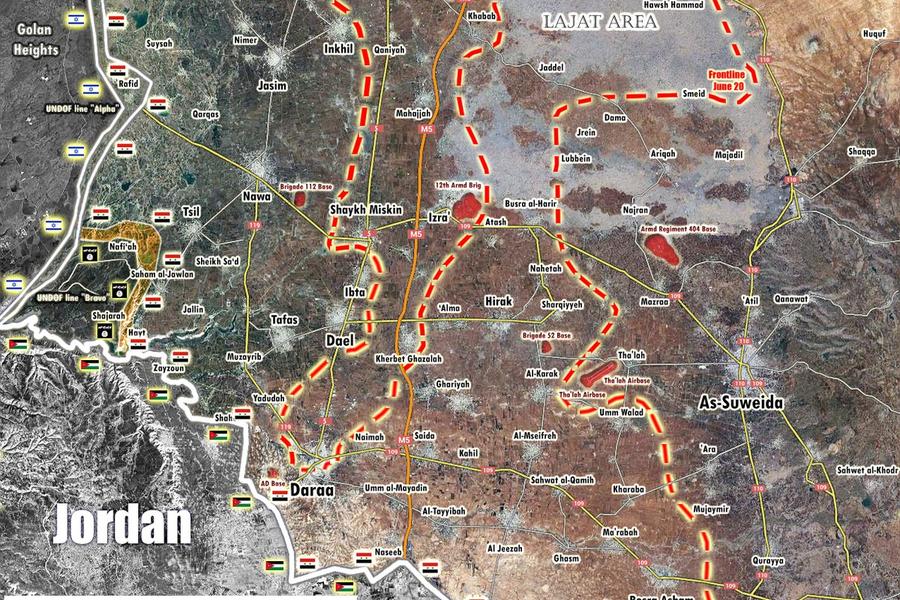 Frente Sur | Julio 27, 2018 – Provincias de Deraa y Quneitra, avance sirio sobre Al Nusra, FSA y DAESH (Mapa Peto Lucem)