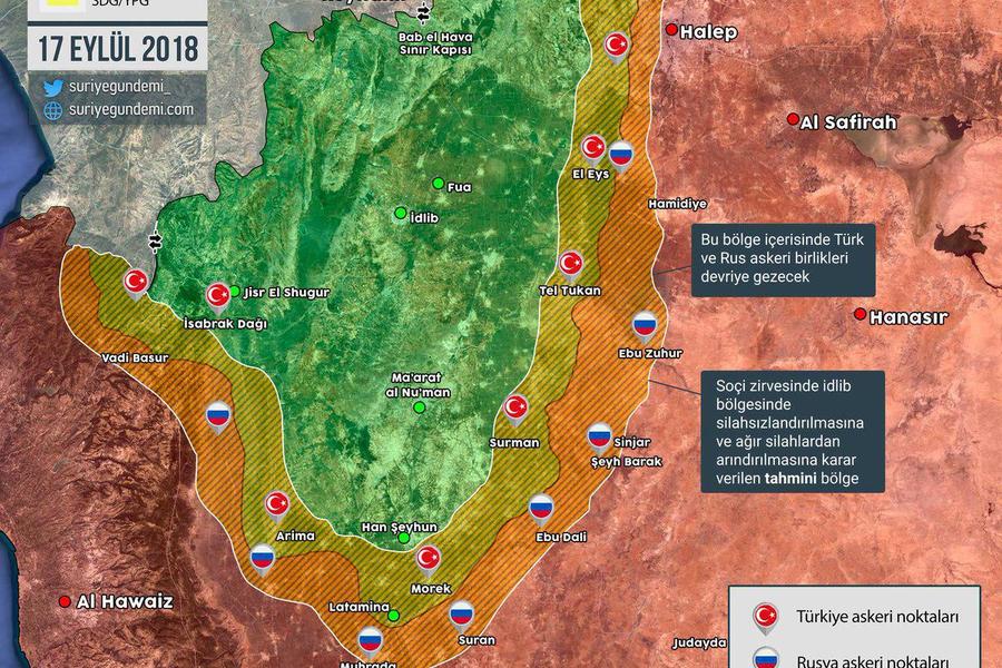 Frente Norte |  Posible zona desmilitarizada a establecer. Septiembre 21, 2018 (Mapa turco)