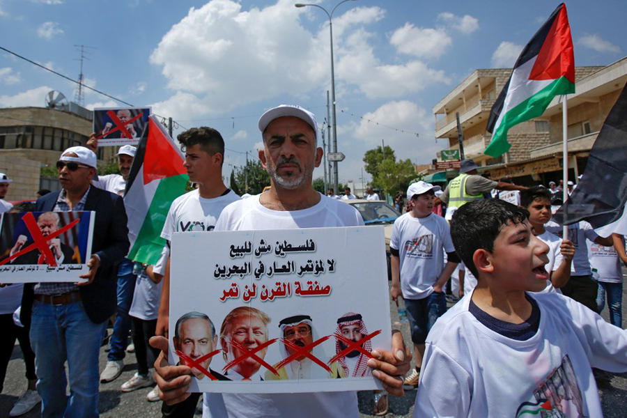 Manifestación palestina contra la conferencia de Manama | Belén, Palestina. Junio 16, 2019 (Foto AFP)