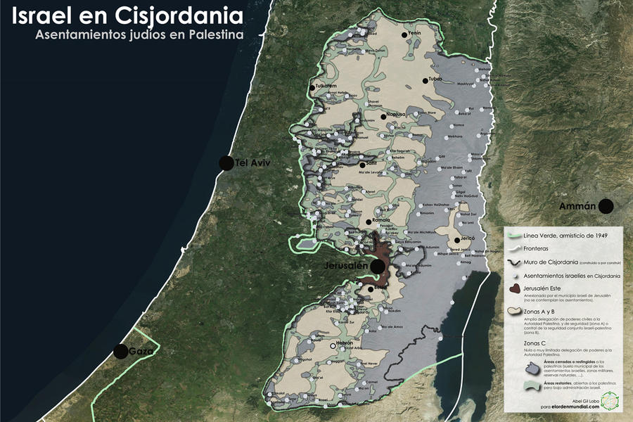 Mapa de los asentamientos ilegales en Cisjordania (Fuente: Abel Gil Lobo / El Orden Mundial)
