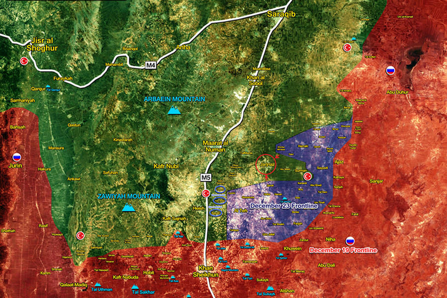 Avance del Ejército Árabe Sirio en el sur de Idleb entre el 19 y el 23 de diciembre (Mapa SouthFront)