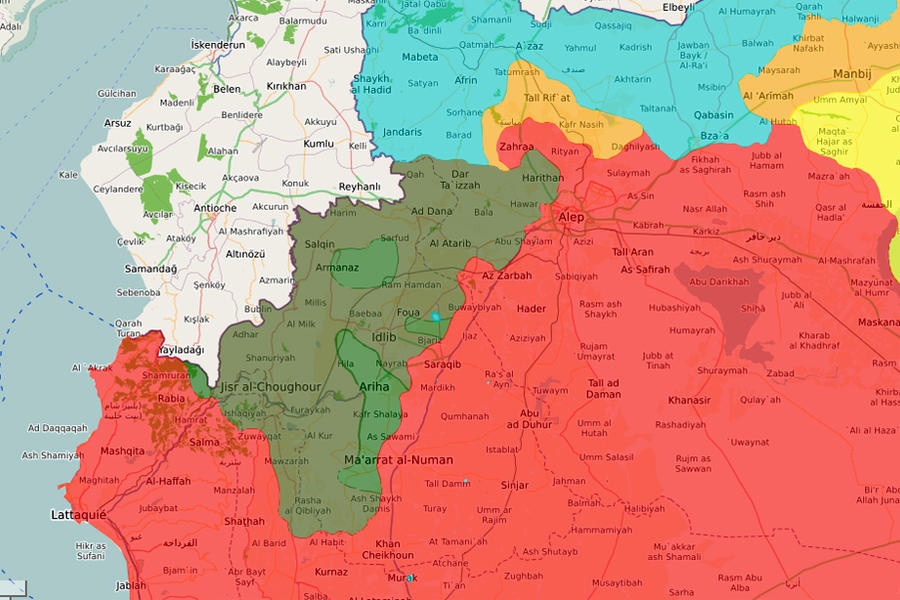 Situación en el cantón de Idleb  |  Febrero 13, 2020 (Mapa SCWMap)
