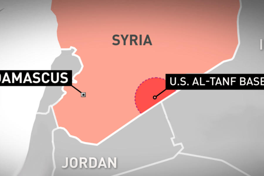 Ubicación de las fuerzas de ocupación estadounidenses en la base de Al Tanf en el sureste sirio, en zona limítrofe con Jordania e Irak (redes)