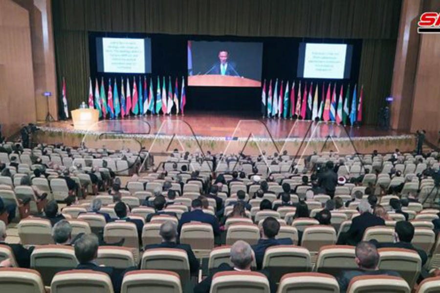 Palabras del Embajador de China durante la sesión plenaria de la Conferencia Internacional (Foto: SANA)