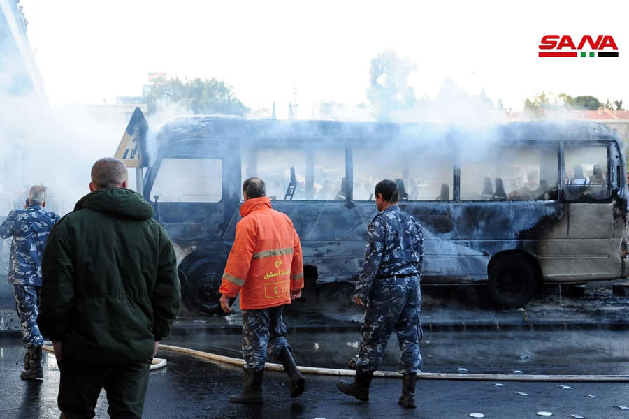 Damasco: Ataque terrorista en bus militar (Foto: SANA)