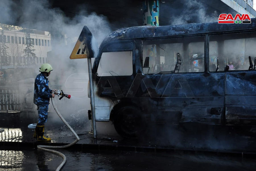 Damasco: Ataque terrorista en bus militar (Foto: SANA)