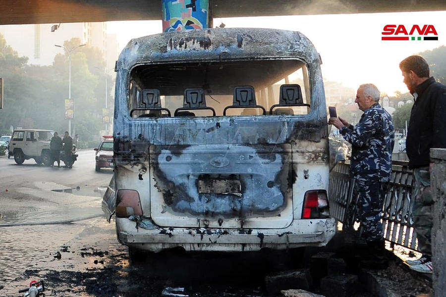 Damasco: Ataque terrorista en bus militar (Foto: SANA)