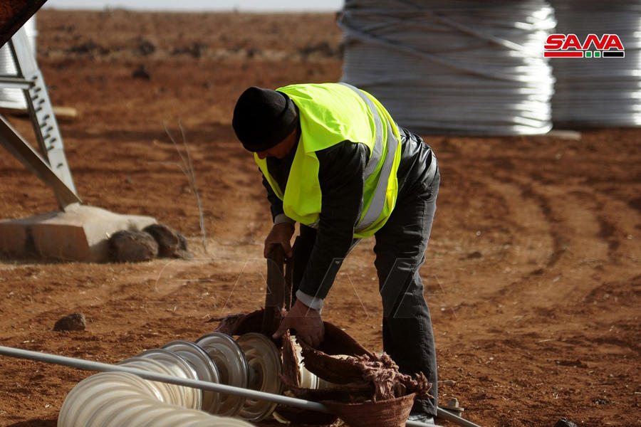 Rehabilitación de la línea de interconexión eléctrica entre Siria y Jordania (Foto: SANA)