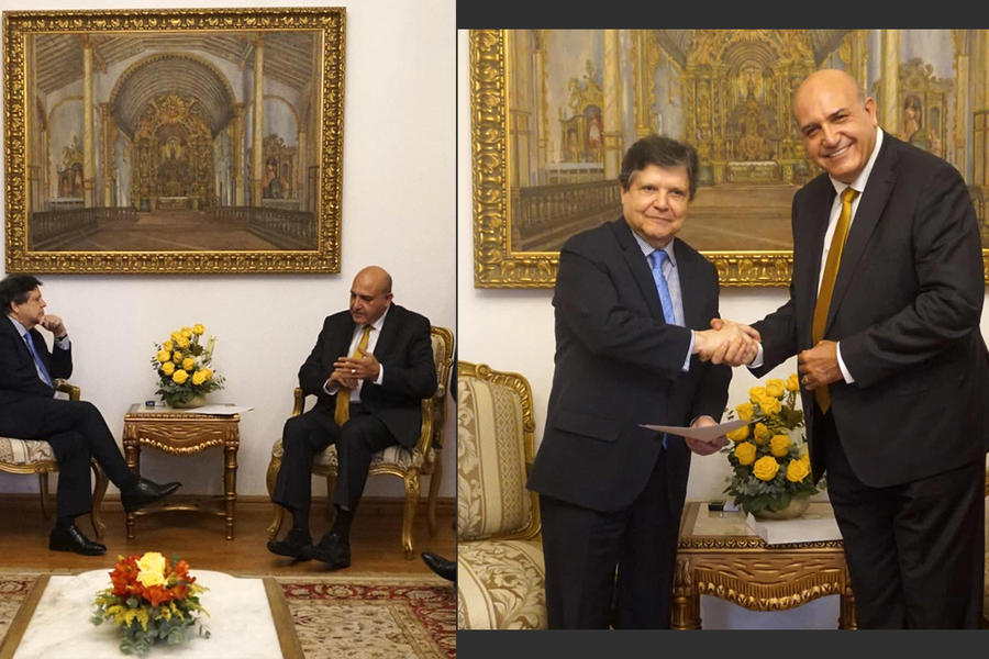 El Embajador de Siria, Dr. Sami Salameh, fue recibido por el Ministro de Relaciones Exteriores del Paraguay, Dr. Euclides Acevedo | Abril 28, 2022 (Foto: Cancillería del Paraguay)