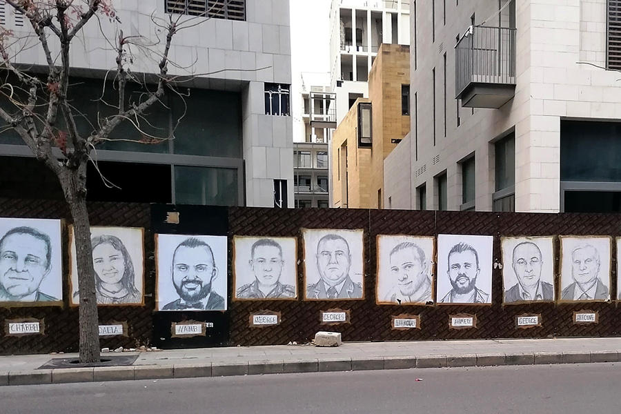 Mural en recuerdo de las víctimas de la explosión del puerto de Beirut (Foto: Pablo Sapag M.)