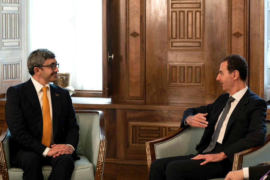 Encuentro entre el presidente Bashar al-Asad y el Jeque Abdallah bin Zayed Al Nahyan, Ministro de Relaciones Exteriores de los Emiratos Árabes Unidos | Damasco, Enero 4, 2023 (Foto: Presidencia Siria)