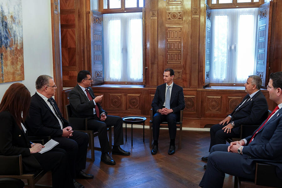 Los ministros de Agricultura de Siria, Líbano, Irak y Jordania sostienen reunión con el presidente de la República Árabe Siria, Bashar al-Asad | Damasco, Marzo 27, 2023 (Foto: Presidencia Siria)
