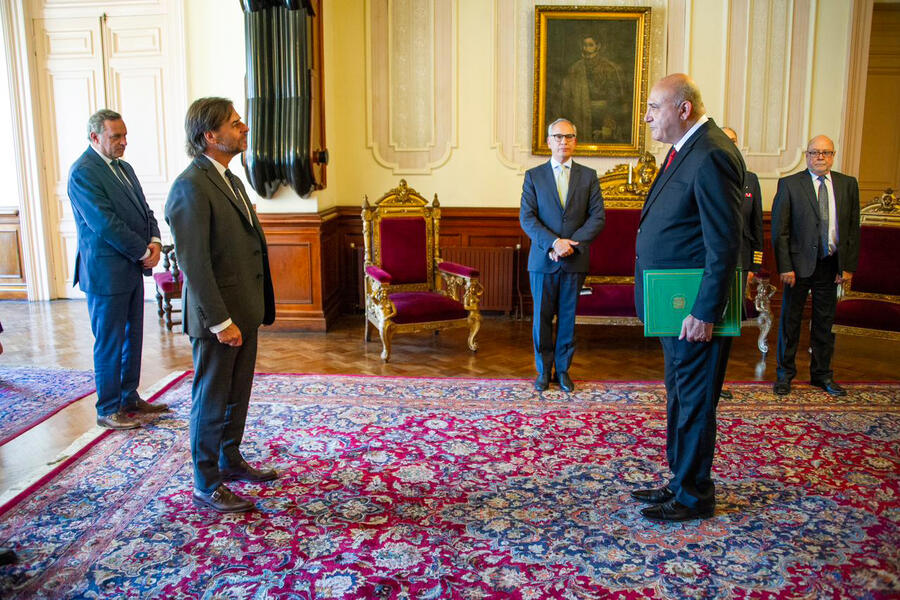 El Embajador de Siria, Dr. Sami Salameh, presentó Cartas Credenciales ante el Presidente de Uruguay, Luis Lacalle Pou (Foto: Embajada de Siria en Argentina)