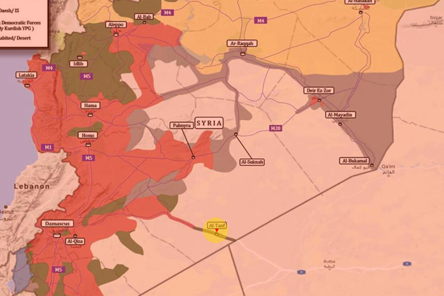 Ubicación de Al Tanf cerca de la frontera con Jordania, sobre mapa mas reciente de situación en Siria, Mayo 20, 2017 (Mapa OZ_Analysis).