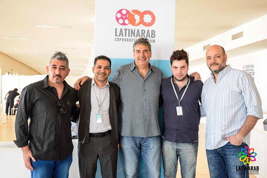 Edgardo Bechara El Khoury, junto al director de Documentales de Al Jazeera, Jamel Dallali; el vicepresidente del INCAA, Ralph Haiek, y Christian Mouroux (Imágenes gentileza LatinArab).