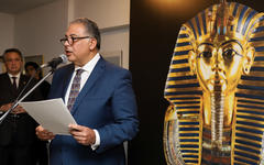 El Embajador Amin Meleika disertando en la recepción por el Dia Nacional de Egipto, en julio de 2019