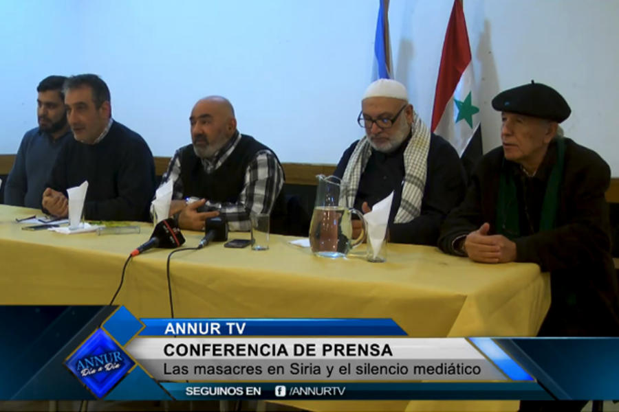 De izq. a der.: Arq. Abel Hafez Abbas, Daniel Hosain, Galeb Moussa, Sheij Mohsen Alí, Carlos Aznarez.