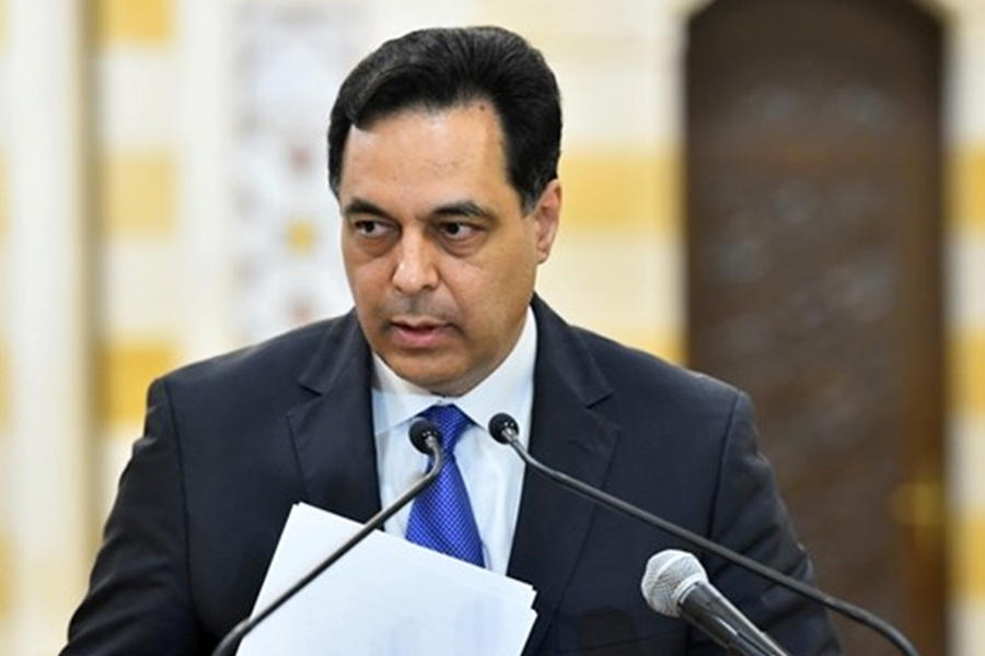 Diab habla en el Grand Serail en Beirut, el 9 de octubre de 2020. AFP.