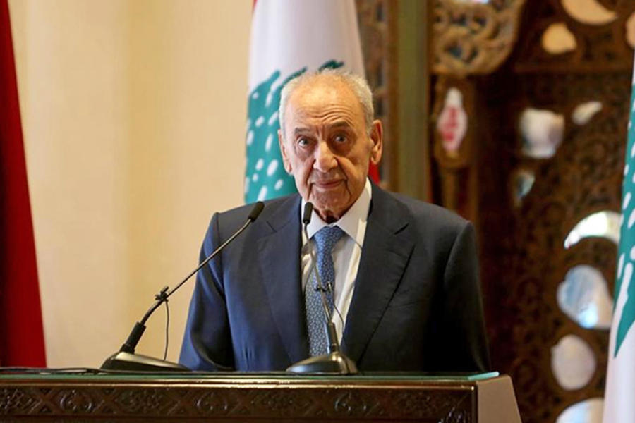 El presidente del parlamento libanés, Nabih Berri, durante una conferencia de prensa en Beirut. Foto: Reuters