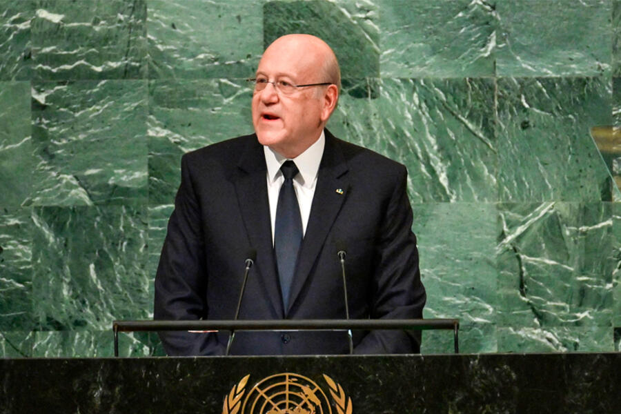Primer ministro interino del Líbano, Najib Mikati, ante la Asamblea General de las Naciones Unidas en Nueva York. Foto: ARCHIVO.