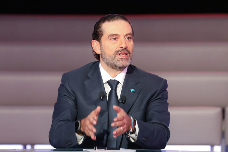 Hariri habla durante una entrevista con Marcel Ghanem, 8 de octubre de 2020. Foto: AFP.