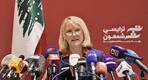 Tracy Chamoun habla en el anuncio de su candidatura en las próximas elecciones presidenciales del país, en Beirut, Líbano, el 29 de agosto de 2022. Foto: AP.