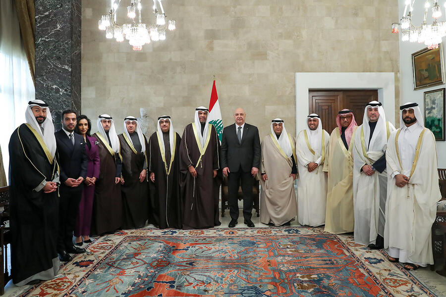 El Presidente del Líbano, Joseph Aoun, recibe al Ministro de Relaciones Exteriores de Kuwait y al Secretario General del CCG en el Palacio Baabda | Beirut, Líbano – Enero 24, 2025 (Foto: Presidencia Líbano)