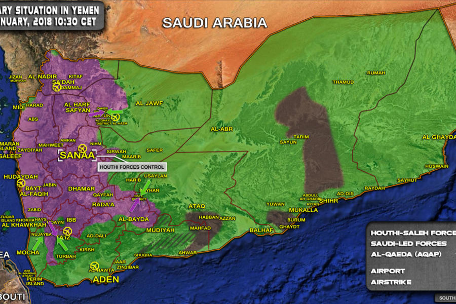 Situación bélica en Yemen |  Enero 29, 2018 - (Mapa SouthFront).