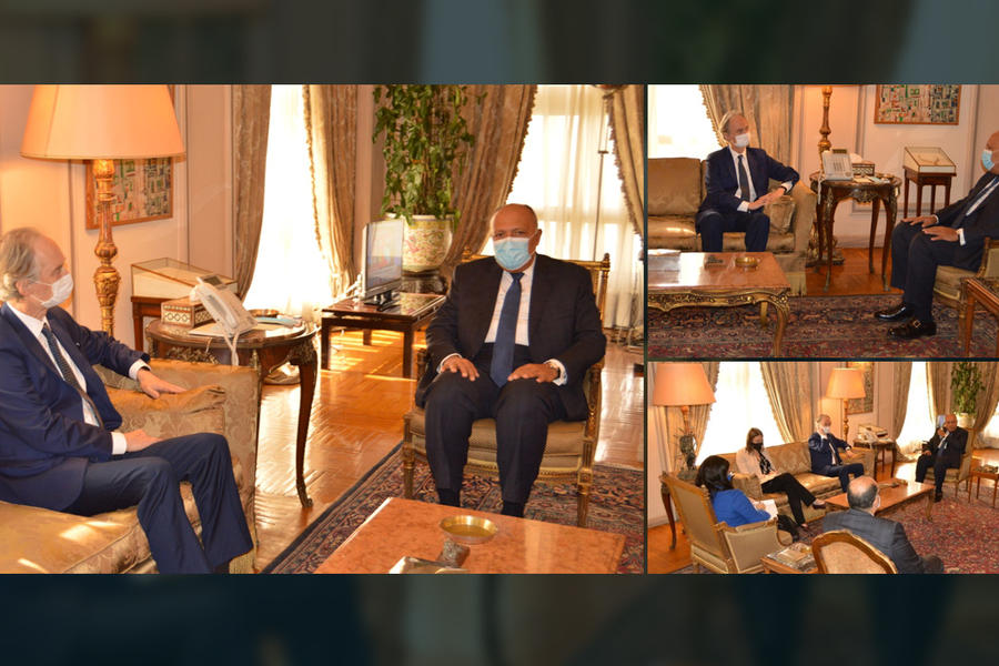 El canciller egipcio, Sameh Shoukry, recibe al enviado especial de la ONU para Siria, Geir Pedersen  |  El Cairo, noviembre 5, 2020 (Foto: MRE Egipto)