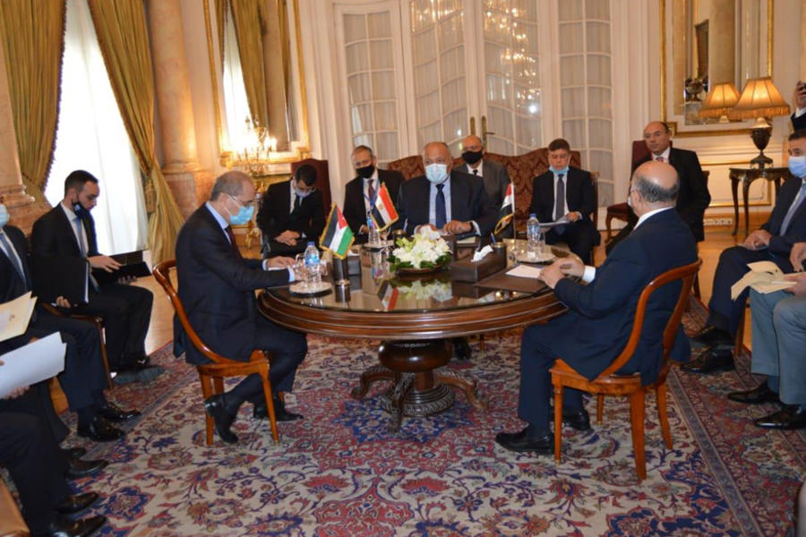 Reunión tripartita entre los ministros de Relaciones Exteriores de Egipto, Jordania e Irak | El Cairo. Octubre 13, 2020 (Foto: AFP)