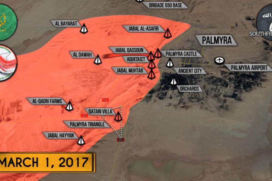 Frente de Palmira por la noche del 1 de Marzo (Mapa SouthFront). 