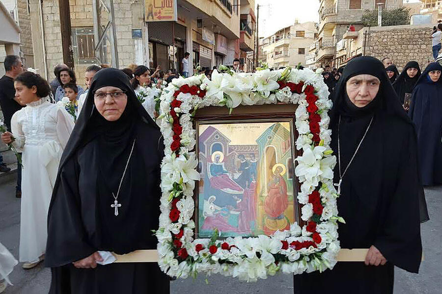 Procesión en Saydnaya durante celebración de La Asunción de la Virgen en 2023 (Foto: redes)