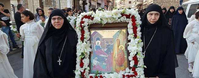 Procesión en Saydnaya durante celebración de La Asunción de la Virgen en 2023 (Foto: redes)