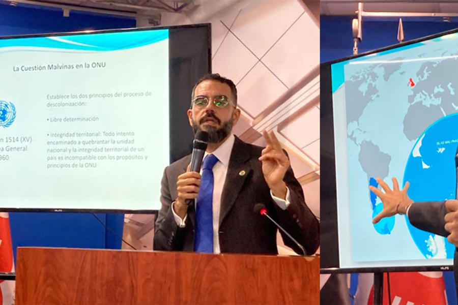 Exposición del Embajador Sebastián Zavalla sobre la cuestión Malvinas en la sede de la Syrian International Academy (SIA) | Damasco, Septiembre 23, 2021 (Fotos: Embajada Argentina en Siria)